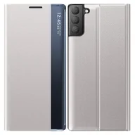 Etui i futerały do telefonów - Dla Samsung Galaxy S21 FE View Etui na telefon z okienkiem Skórzana powłoka ochronna zapobiegająca upadkowi z podstawką Szary Style B Samsung Galax... - miniaturka - grafika 1