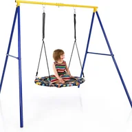 Place zabaw - Solidna Huśtawka w Kształcie Litery A, Rama do Zawieszenia Gniazda z 3 Haczykami, z Osłonami na Nogi i Kołkami do Mocowania w Ziemi, Nośność 200 kg. - miniaturka - grafika 1