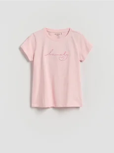 Reserved - T-shirt z haftowanym napisem - różowy - Koszulki dla dziewczynek - miniaturka - grafika 1