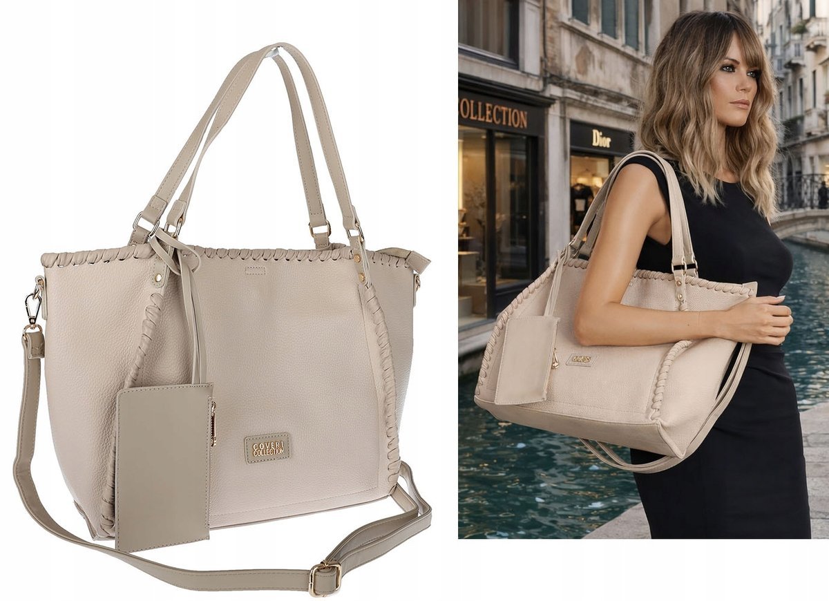 Torebka Damska łódka Shopper Torba na Ramię Listonoszka CC6692 Beżowa