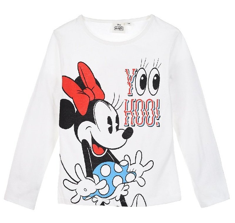 Bluzka na długi rękaw dla dziewczynki, Myszka Minnie, Disney, kolor biały, bawełna, rozmiar 98 cm