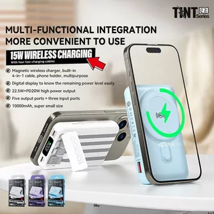 WEKOME WP-12 Tint Series - Power bank indukcyjny 10000 mAh MagSafe z wbudowanym kablem USB-C / Lightning / Micro USB / USB-A (Biały) - Pozostałe akcesoria do telefonów - miniaturka - grafika 2