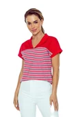 Bluzki damskie - Bluzka damska w paski z kołnierzykiem Tatina czerwona biała S - miniaturka - grafika 1