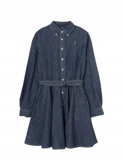 RALPH LAUREN SUKIENKA JEANSOWA ROZKLOSZOWANA Z PASKIEM 152 K_A