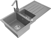 Zlewozmywaki z baterią - Mexen Andres zlewozmywak granitowy 1,5-komorowy z ociekaczem i baterią kuchenną Rita, szary - 6515-71-670300-71 - miniaturka - grafika 1