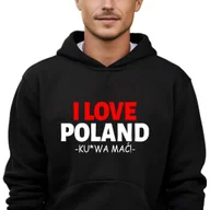 Bluzy męskie - Męska Bluza Czarna Z Kapturem I LOVE POLAND KU*WA MAĆ Śmieszne Wzory - XL - miniaturka - grafika 1