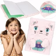 Szkolne artykuły papiernicze - Pluszowy pamiętnik/notes różowy kotek, w linie A5 - miniaturka - grafika 1