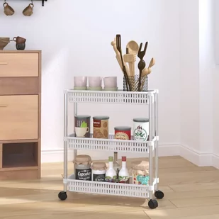 Lumarko Wózek do przechowywania z 3 półkami, srebrno-biały, aluminiowy - Półki do salonu - miniaturka - grafika 1