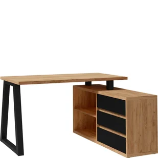 Biurko Narożne Iga II Dąb Craft Meblomax Czarny, Dąb Craft - Biurka - miniaturka - grafika 1