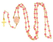 Różańce - Ręcznie robiony różaniec dla dziecka komunijny różowy, złoty, I Komunia Św. - miniaturka - grafika 1