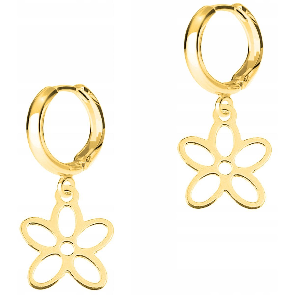 Złote Kolczyki Blaszki z Kwiatkami Kwiaty Kwiatki Flowers SREBRO 925