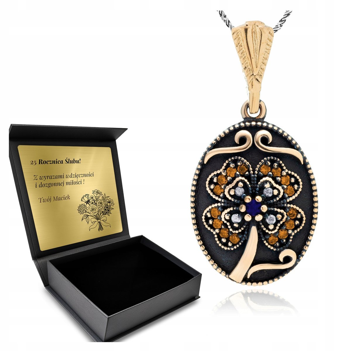 Naszyjnik Srebrny 925 Cyrkonie Kwiat Biżuteria Dla Kobiety + Grawer