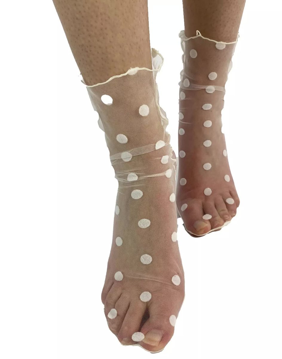 skarpetki PRZEZROCZYSTE W KROPKI białe
