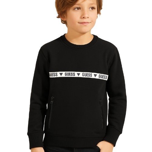 GUESS BLUZA DZIECIĘCA CZARNA Z LOGO NA TAŚMIE I KIESZENIAMI 136-146 1GMA