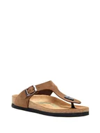 Klapki i japonki damskie - Comfortfusse Skórzane japonki w kolorze jasnobrązowym - miniaturka - grafika 1