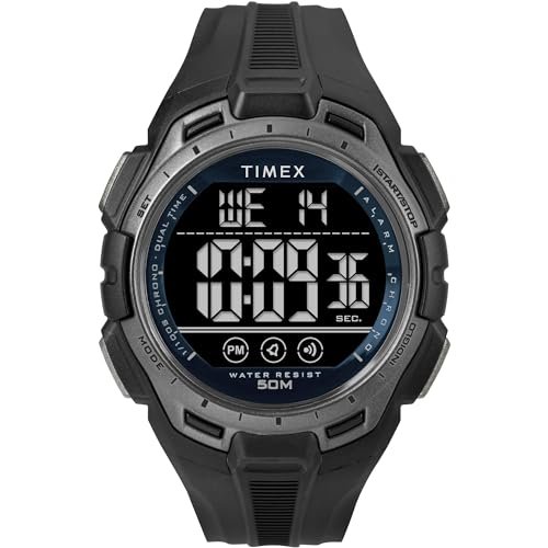 Timex Sport zegarek uniseks 43 mm – czarny pasek z PU, tarcza cyfrowa, koperta w kolorze czarnym, TW5M63800