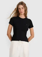 Koszulki i topy damskie - 4F T-shirt slim gładki damski - czarny XS - miniaturka - grafika 1