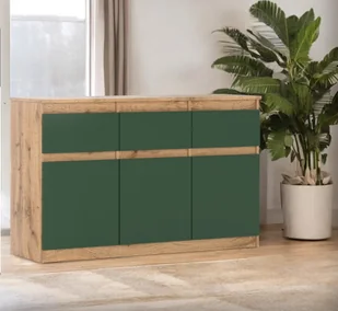 Komoda Młodzieżowa 3 Szuflady 120cm Nowoczesna Dąb Wotan Butelkowa Zieleń - Komody - miniaturka - grafika 1