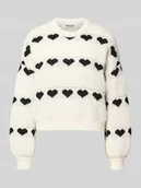 Swetry damskie - Sweter z dzianiny o kroju relaxed fit z nadrukiem z motywem serca model ‘NOVE’ - miniaturka - grafika 1