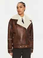 Płaszcze damskie - Elisabetta Franchi Kożuch CP-60A-46E2-V960 Brązowy Regular Fit - miniaturka - grafika 1