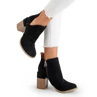 Botki damskie - Botki Z Wycięciem Na Słupku Damskie Modne Stylowe Eleganckie Na Jesień Na Obcasie Czarne 38 - miniaturka - grafika 1
