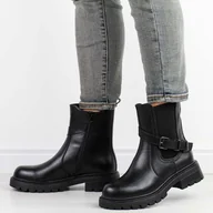 Botki damskie - Czarne skórzane botki damskie Sergio Leone Tr719-S - miniaturka - grafika 1