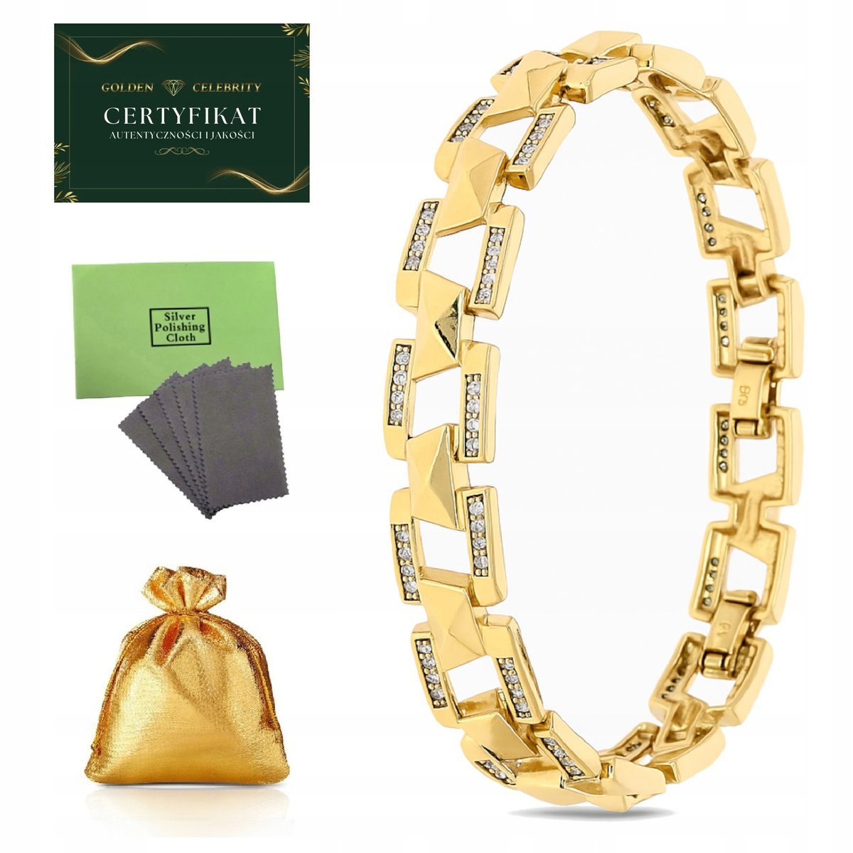 ZŁOTA BRANSOLETKA DAMSKA NA RĘKĘ Z CYRKONIAMI REGULOWANA DLA KOBIETY 18K