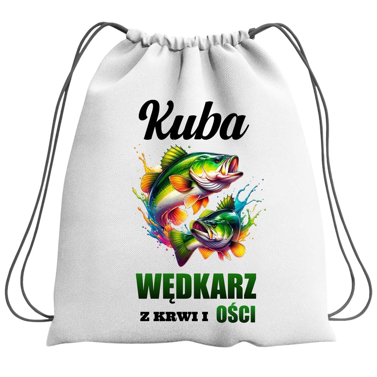 Plecak Worek Dla Wędkarza Ryby Szkolny Na Buty WF Obuwie Z Napisem Nadruk