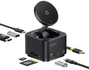 Hub USB-C 7w1 Baseus MagPro Series II z ładowarką kompatybilną z MagSafe 15W + HDMI + USB-A + USB-C + SD/TF - czarny - Huby USB - miniaturka - grafika 1