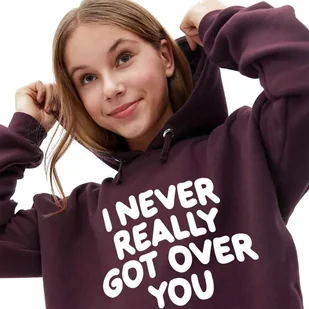 Bordowa Bluza Damska Z Kapturem I NEVER REALLY GOT OVER YOU Stylowa Wz - XL - Bluzy damskie - miniaturka - grafika 1