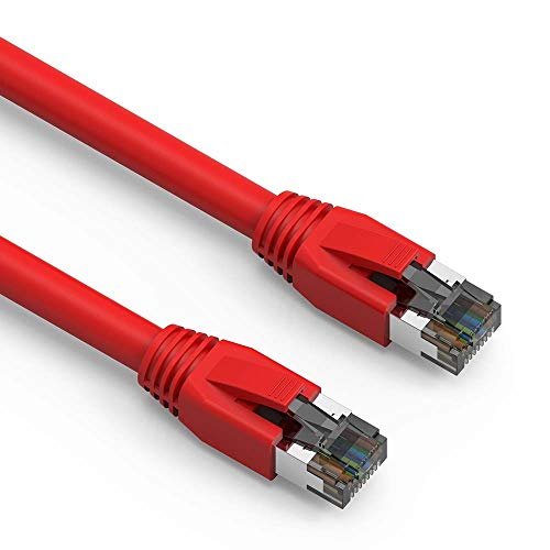 Nippon Labs Kabel Ethernet Cat 8 0,3 m, czerwony, 2 GHz, 40G, 24AWG, S/FTP, ekranowany, najnowszy kabel krosowy 40 Gb/s 2000 MHz, SFTP, wytrzymały, szybki kabel sieciowy Cat8 LAN RJ45, w ścianie, na