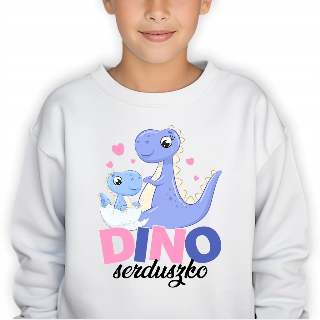 BLUZA DZIECIĘCA BEZ KAPTURA PREZENT URODZINY DLA DZIECKA DINO SERDUSZKO 128