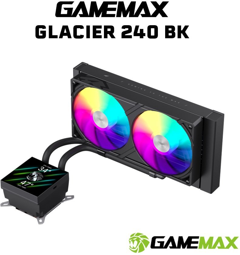 Chłodzenie wodne GameMax Gamemax CPU Liquid Cooler GLACIER 240 LCD BK Black Intel, AMD