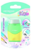 Temperówki - Temperówka plastikowa z gumką KEYROAD, pastel, podwójna, blister, mix kolorów - miniaturka - grafika 1