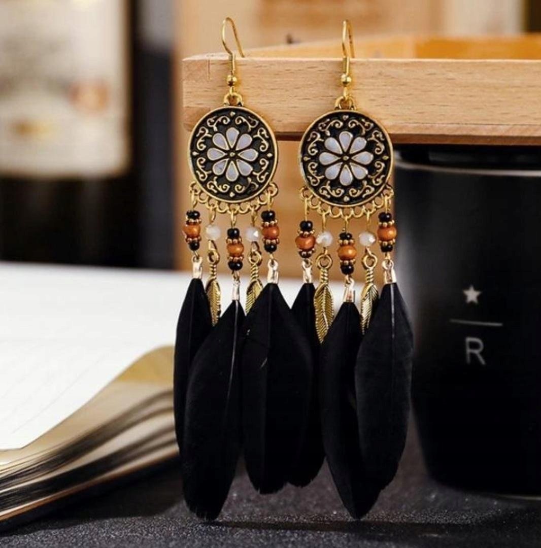 KOLCZYKI ZWISAJĄCE BOHO DŁUGIE PIÓRA! POLECAM!