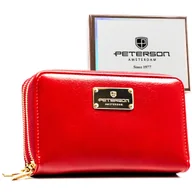 Portfele - Mały portfel damski na zamek PETERSON rozbudowany na karty ochrona RFID portfel typu piórnik czerwony - miniaturka - grafika 1