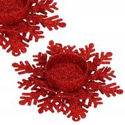 Świeczniki - Świecznik świąteczny ozdobna śnieżynka brokatowa czerwona - miniaturka - grafika 1