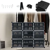 Szafki na buty - Stojak na buty 3*6 poziomów DIY szafka na buty PP plastikowy schowek na buty 18 przegródek z drzwiczkami Modułowy stojak na buty Oszczędność miejsca do sortowania butów, czarny CEEDIR - miniaturka - grafika 1