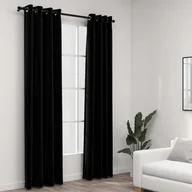Zasłony - vidaXL Zasłony stylizowane na lniane, 2 szt., czarne, 140x245 cm - miniaturka - grafika 1