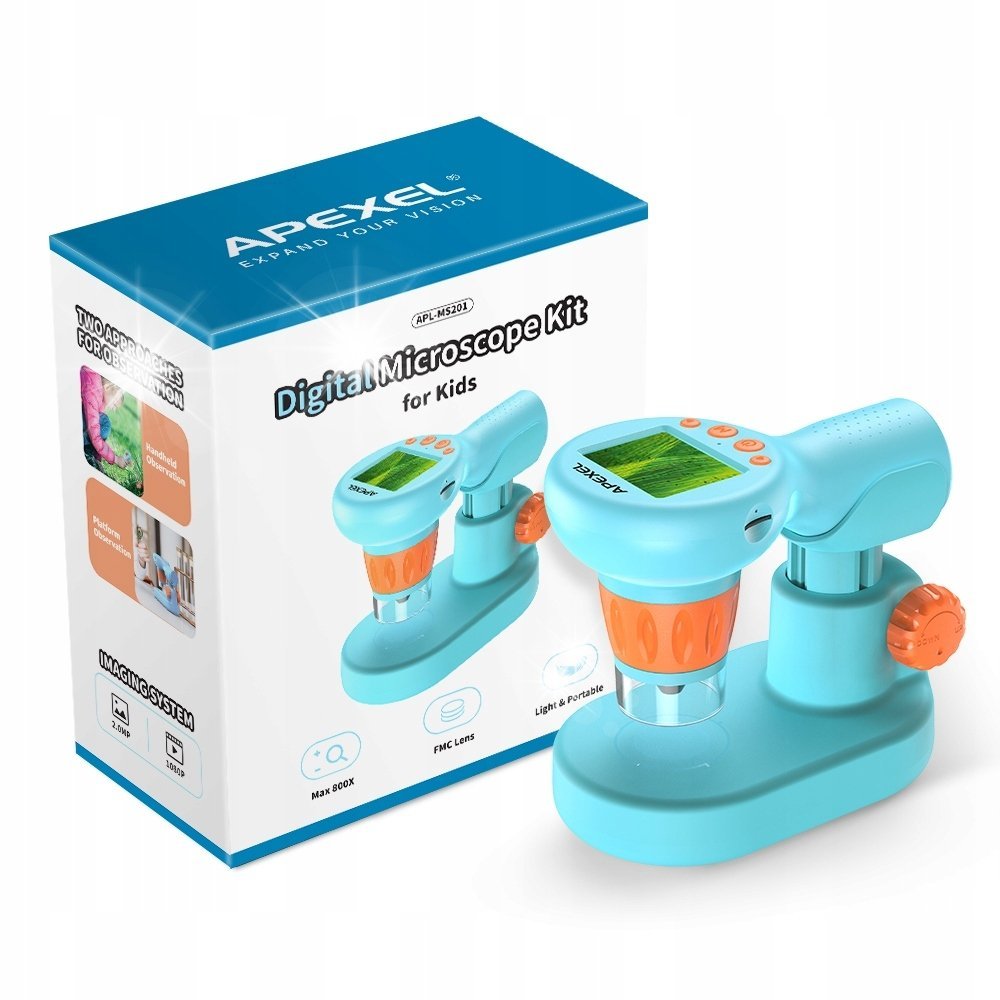Mikroskop Cyfrowy dla Dziecka 2w1 800x Ekran LCD 2.0 Zdjęcia Filmy HD 1080p
