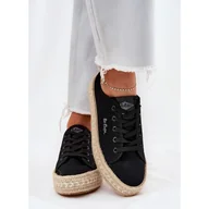 Trampki damskie - Trampki Damskie Z Plecionką Lee Cooper LCW-25-44-3216 Czarne - miniaturka - grafika 1