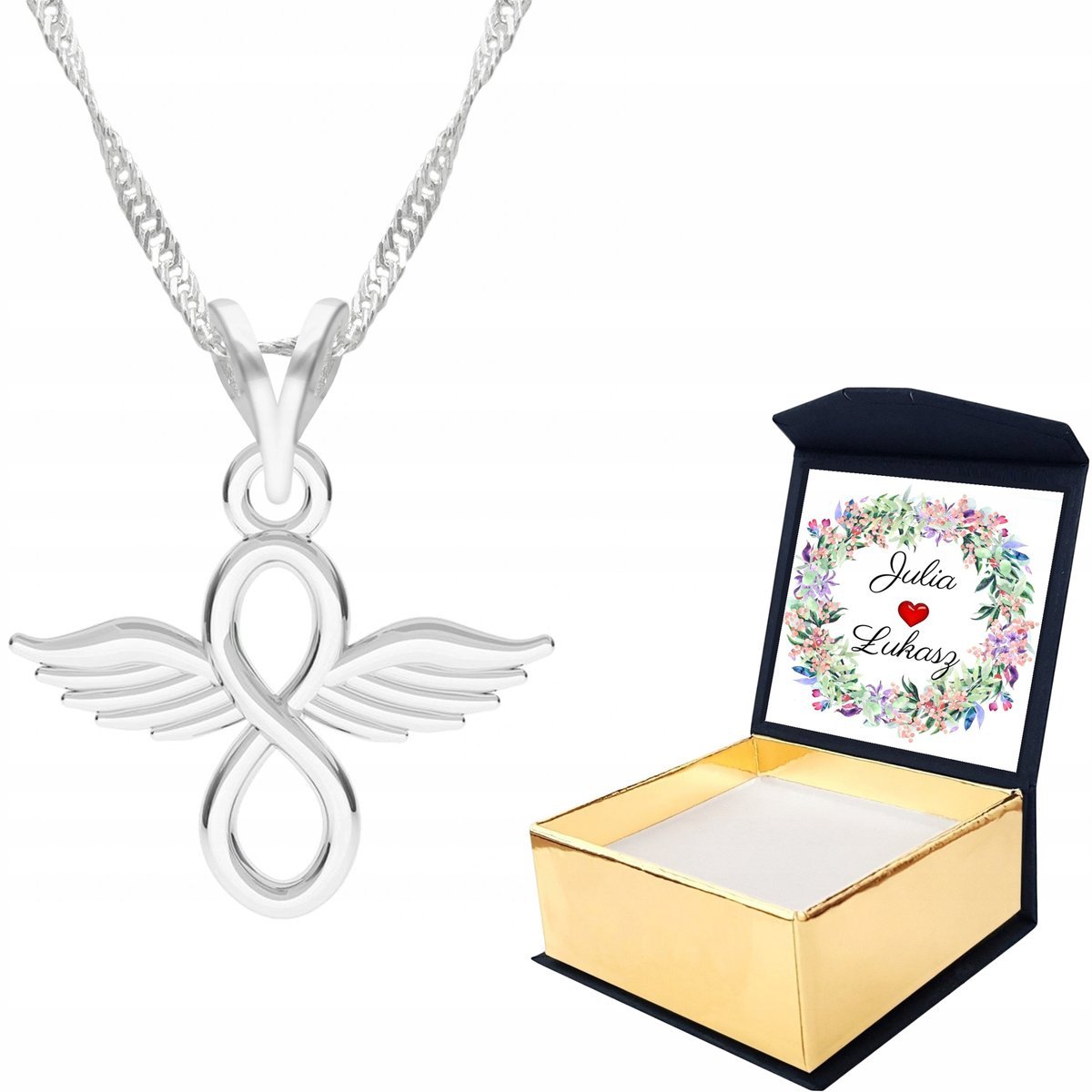 Naszyjnik srebrny Nieskończoność + WŁASNY NADRUK