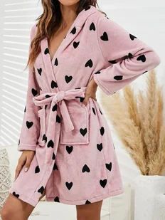 Ciepły szlafrok z serduszkami - Różowy - Szlafroki damskie - miniaturka - grafika 1