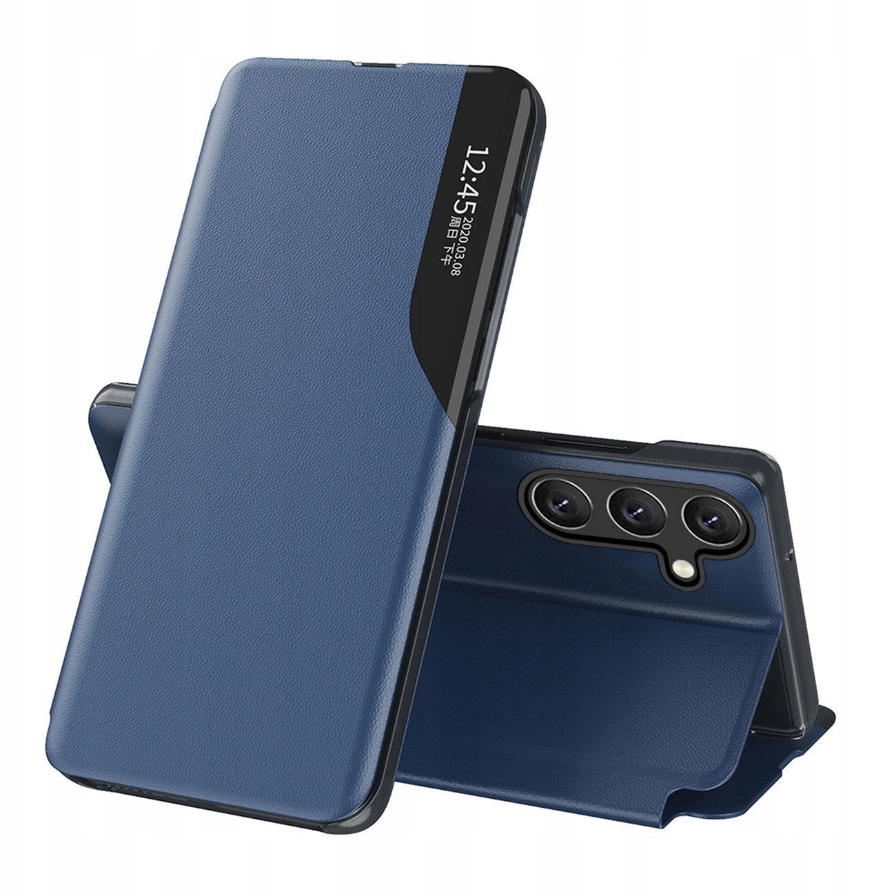 Etui Eco Leather View Case elegancki futerał z klapką i podstawką na Samsung Galaxy S25 Edge - niebieskie