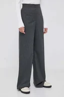 Spodnie damskie - Emporio Armani spodnie wełniane kolor szary szerokie high waist - miniaturka - grafika 1