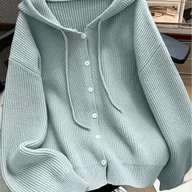 Swetry damskie - TEMU Kardigan z Kapturem na Guziki, Wiosna Jesień Jednokolorowy Casual Prosty Otwarty Przód Miękki Wygodny Elegancki Damski Sweter - miniaturka - grafika 1