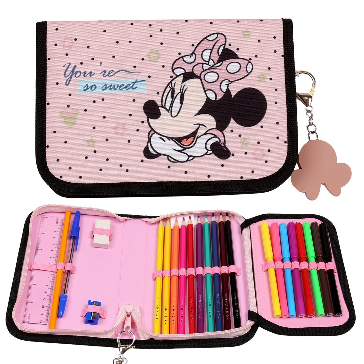 Piórnik z wyposażeniem jednokomorowy dla dziewczynki, Disney, Myszka Minnie, różowy
