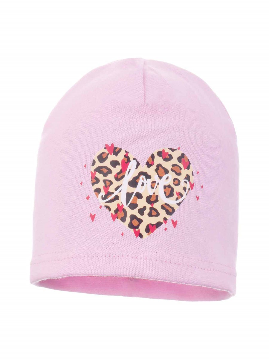 Dziewczęca czapka bawełniana serce panterka różowa Ambra r.44/48