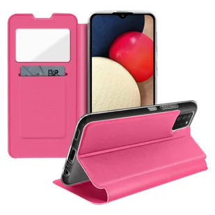 Folio Etui z okienkiem Samsung Galaxy A02s z uchwytem na kartę Podstawka wideo — różowa - Etui i futerały do telefonów - miniaturka - grafika 1