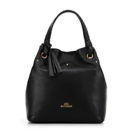 Torebki damskie - Damska torebka typu worek ze skóry duża czarno - złota - miniaturka - grafika 1